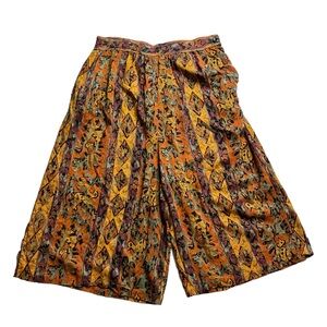 Vintage 80s-90s Boho Abstract Geometric Print Culottes Wide Leg Shorts, Size M